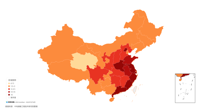 图：2024H1储能创新驱动力分级区域地图