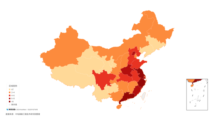 图：2024H1储能产业吸引力分级区域地图