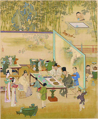     竹院品古图（中国画） 仇英