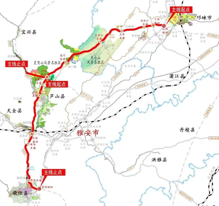 邛芦荥高速公路路线图（雅安市交通运输局授权供图）