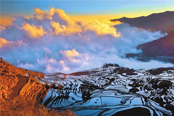 夕阳下的元阳梯田 通讯员 崔永江 摄