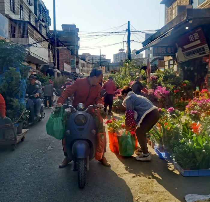 市民购花满载而归。