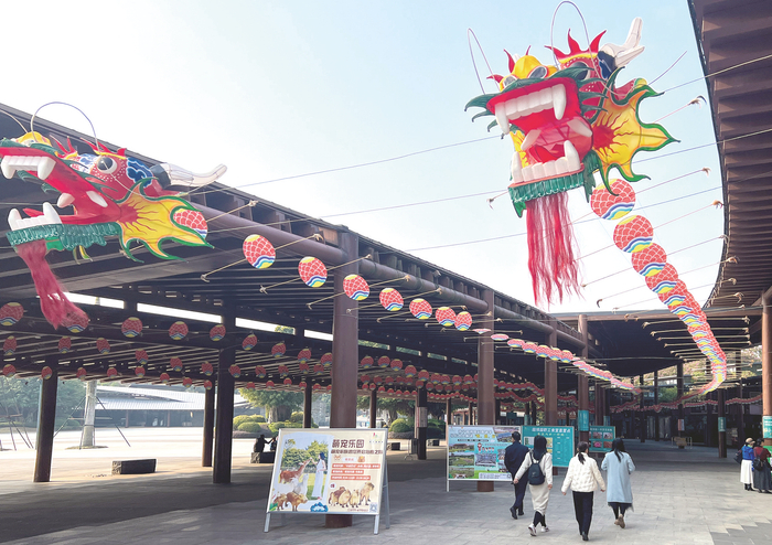     南宁园博园龙形饰品装点出浓浓节庆气氛。