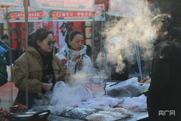游客赶年集、品美食，选购自己心仪的年货（央广网发  左晓东  摄）