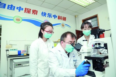 西安交通大学基础医学院张保军教授指导学生开展T细胞生物学实验。资料图片