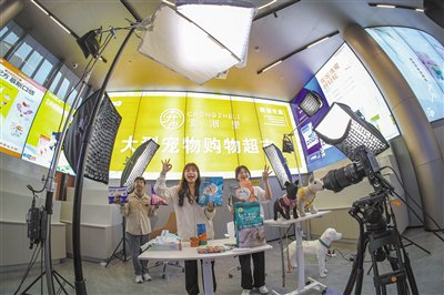 　　宠物小镇客厅内，主播热情高涨地投入到直播带货中。 苏巧将 林鑫 摄