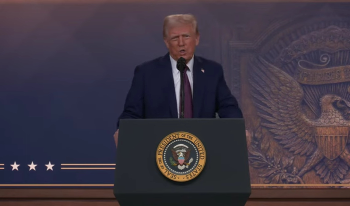 特朗普在世界经济论坛2025年年会上发表视频演讲 图片来源：视频截图