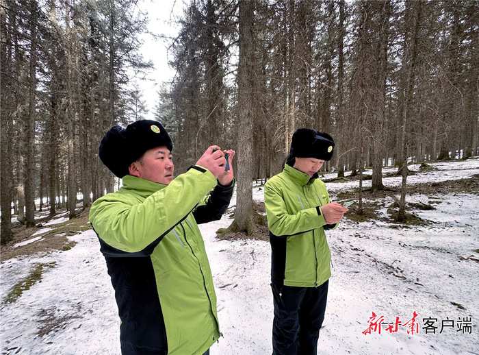 　　现场拍照上传手机巡护终端。新甘肃·甘肃日报记者 金奉乾摄