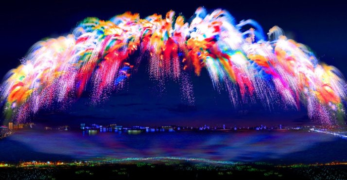 绵阳金西湖畔烟花秀