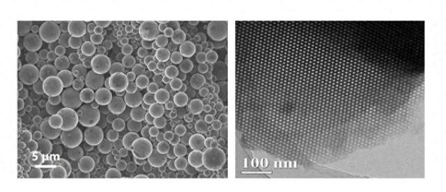 有序介孔碳产品的SEM和TEM图