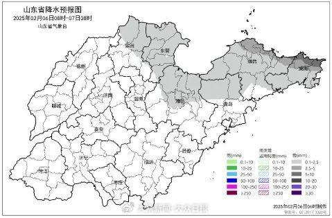 2025年2月6日08时—2月7日08时降水量预报（毫米）