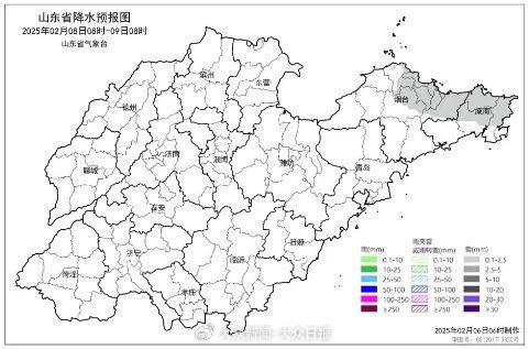 2025年2月8日08时—2月9日08时降水量预报（毫米）