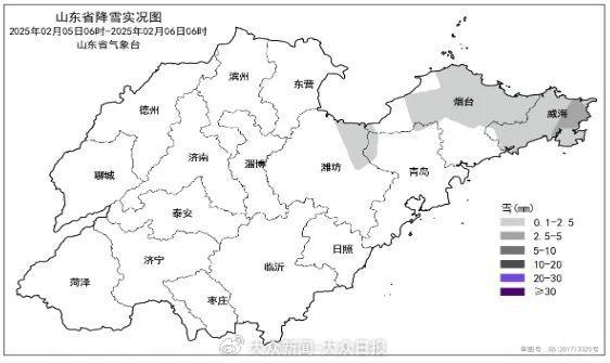 2025年2月5日06时—2月6日06时全省降雪实况（毫米）