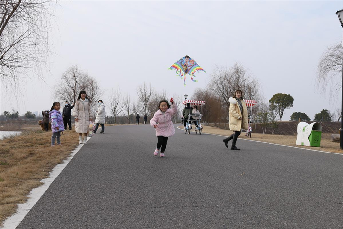 游客在金湖湿地公园