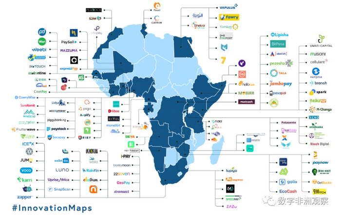 非洲主要 Fintech 企业分布