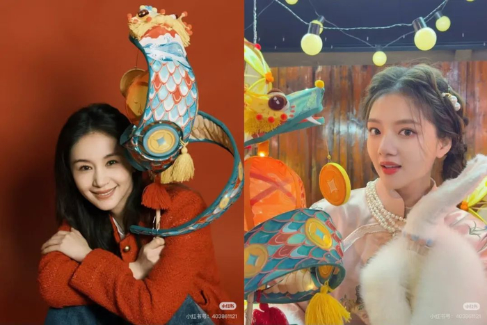 明星与青蛇灯的合影