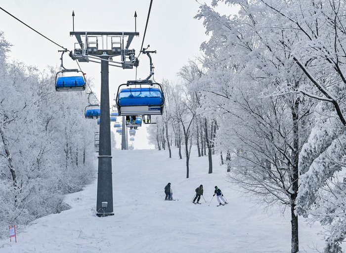 2025年1月29日，游客在吉林省吉林市万科松花湖度假区滑雪。新华社记者 颜麟蕴 摄