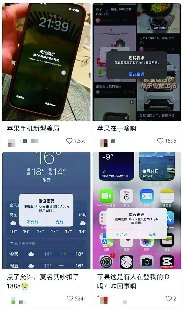     多位网友反映苹果手机弹出重设密码提示 网络图