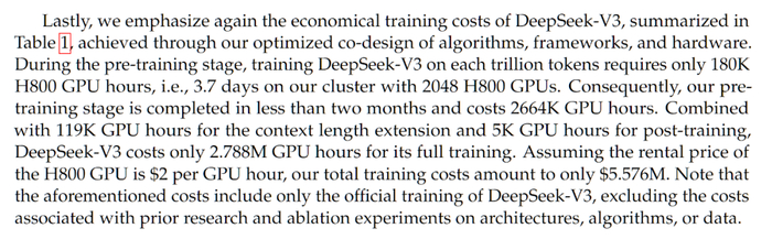 >>DeepSeek-V3论文中关于成本的论述