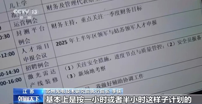 苏州光电技术研究院执行院长 李侠：这是我今天的一个日程表，基本上是按一小时或者半小时这样子计划的。