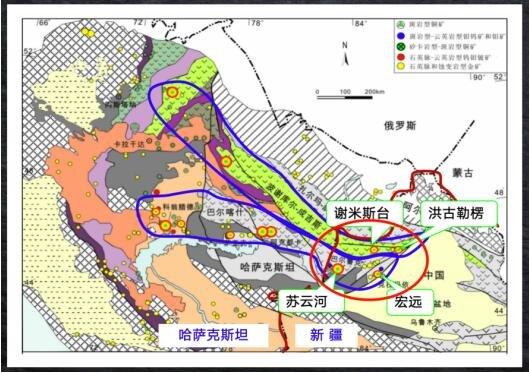图3 新疆和邻区哈萨克斯坦地质矿产图