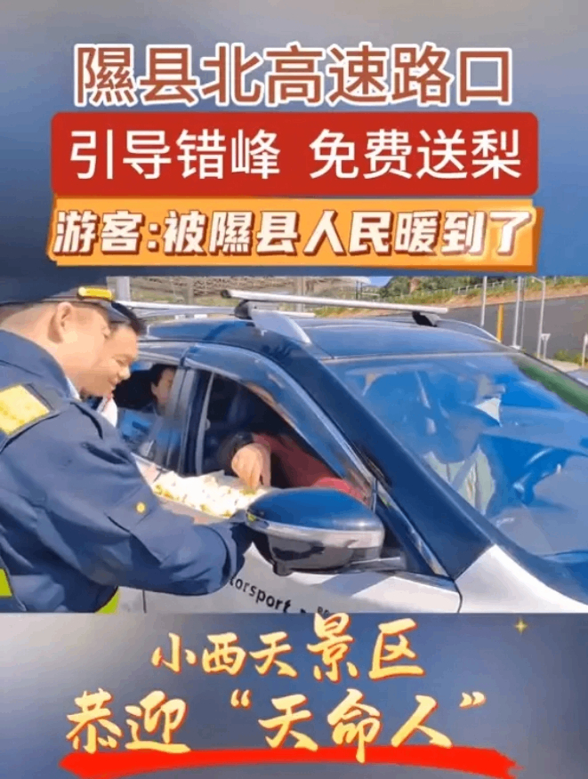 当地为游客免费送梨。图源：网络