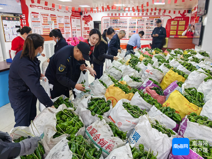 2月23日，十八碗把6000斤爱心助农辣椒送给海口市公交司机。记者 路静 摄