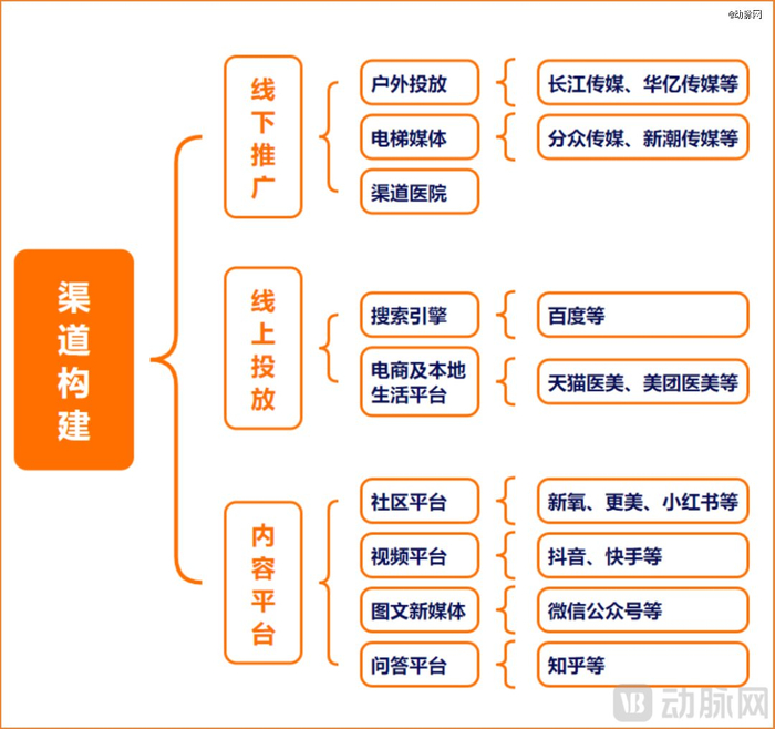 医美相关渠道分类 动脉网制图