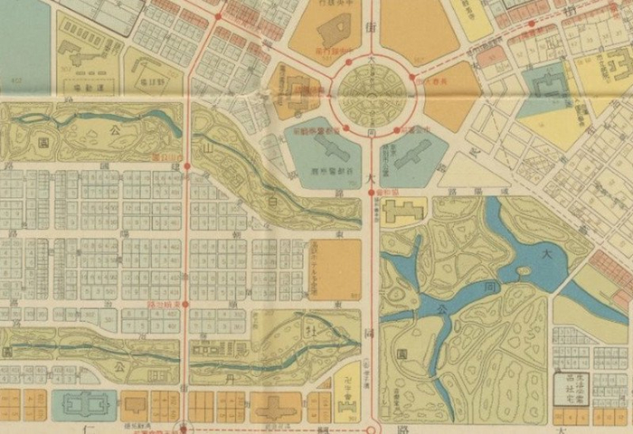 地图中的“白山公园”“牡丹公园”及“大同公园”