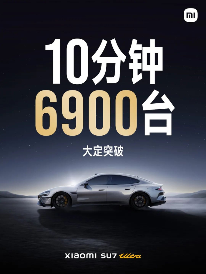 ▲小米SU7 Ultra大定10分钟突破6900台