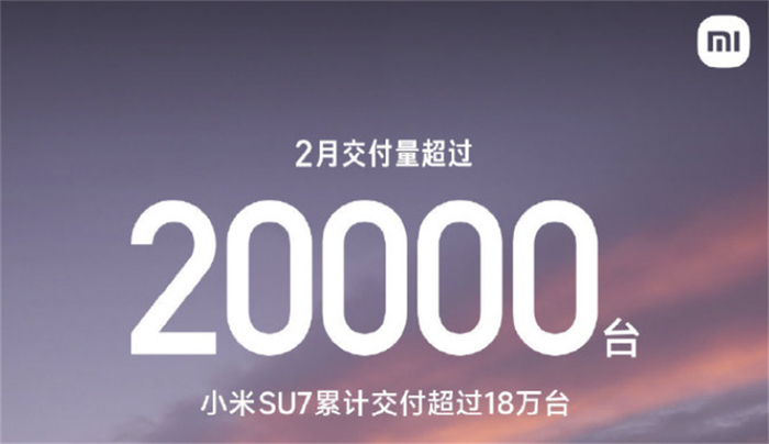 ▲小米汽车2025年2月销量