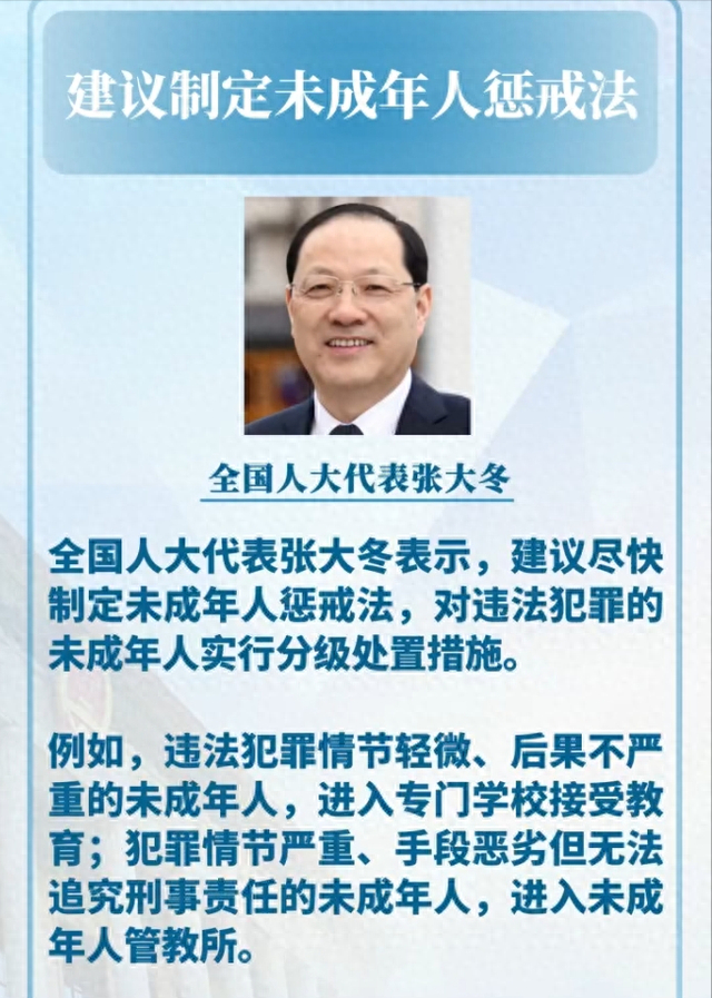 全国人大代表张大冬：建议尽快制定未成年人惩戒法