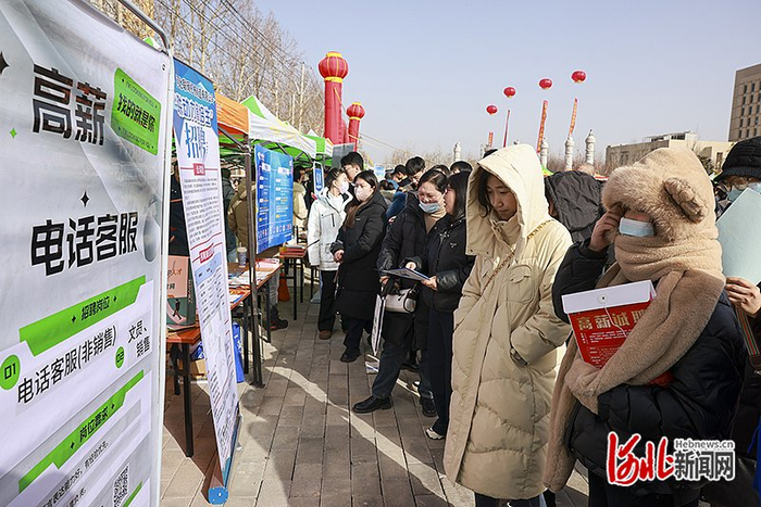 2月6日，求职者在宁晋县2025年春风行动暨春季大型人力资源招聘会上了解招聘信息。河北日报记者 赵永辉摄