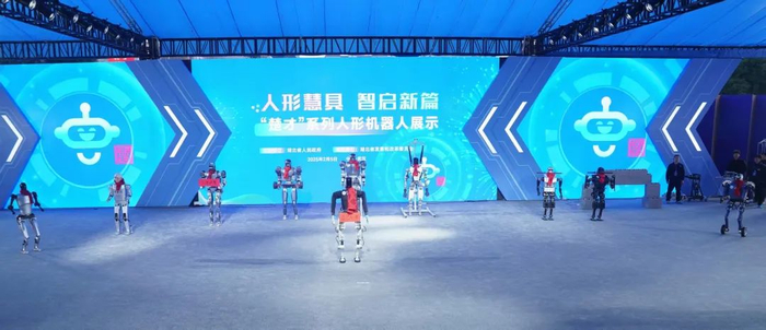 （图：10款“楚才”系列人形机器人集中展示）