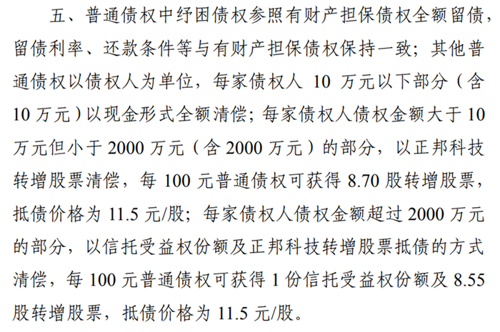 图源：正邦科技重整计划