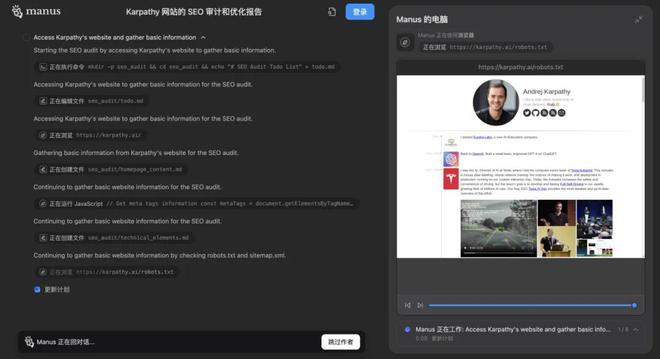 ▲Manus输出网站SEO优化方案工作截图