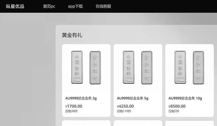 图：纵星优品APP上的金条价格。　资料图片