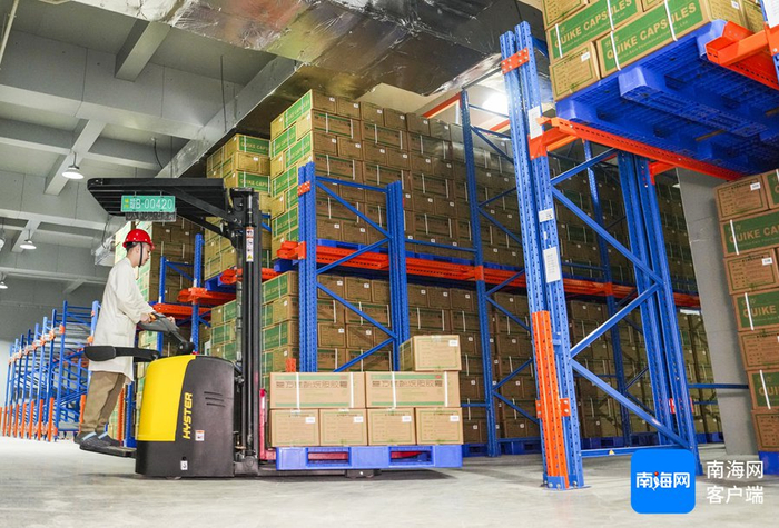 3月10日，海南亚洲制药股份有限公司仓库内，工作人员正在整理货物。记者 李昊 摄