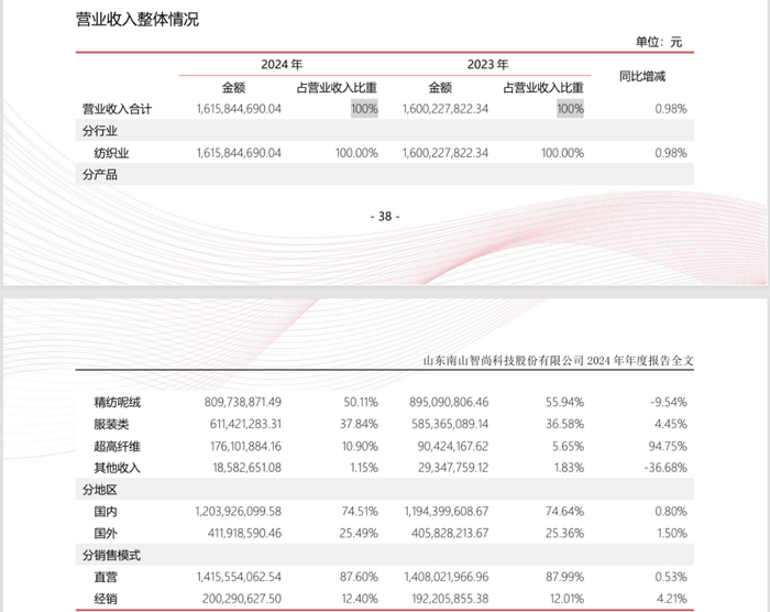 图丨南山智尚2024年年报截图。