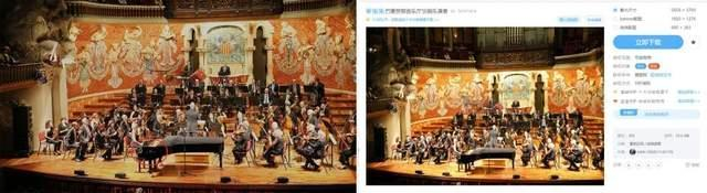 左图为斯坦梅尔钢琴网站图，右图为摄影师拍摄的巴塞罗那音乐厅交响乐演奏的图片