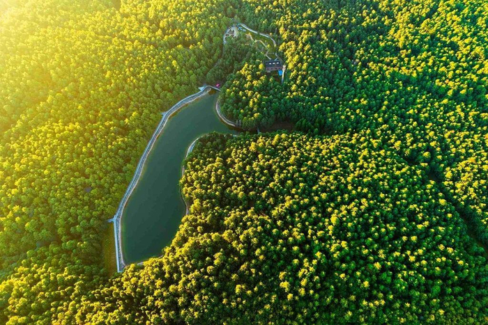 晨光下的狮子山平顶玉湖 图/花云