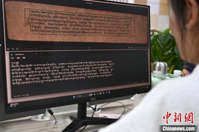  2月27日，在甘肃甘南藏族自治州碌曲县益西达吉科技有限公司内，工作人员正在进行藏文古籍数字化相关工作。九美旦增 摄