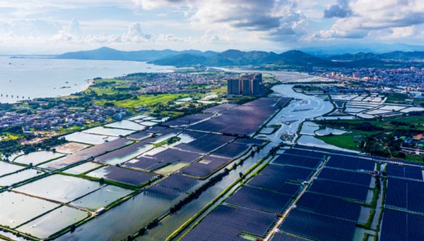 广东汕尾，碣石镇的渔光互补发电站