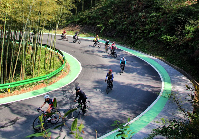   骑行爱好者在“竹乡画廊”中穿行。（广德市委宣传部供图）