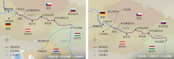 图：维京游轮2025年航季“13日克罗地亚与浪漫多瑙”与“14日捷克与浪漫多瑙”航线图