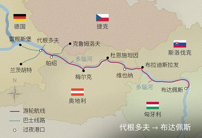 图：维京游轮2025年航季“11日多瑙河浪漫之旅”航线图