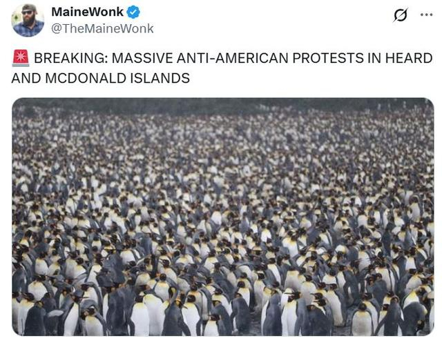 社交媒体截图帖文翻译：突发新闻：赫德岛和麦克唐纳群岛发生大规模反美抗议活动