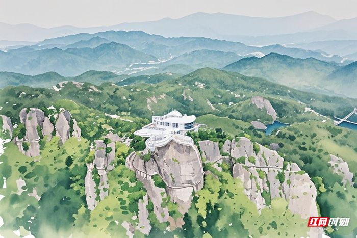 高空俯瞰石牛寨丹霞地貌。