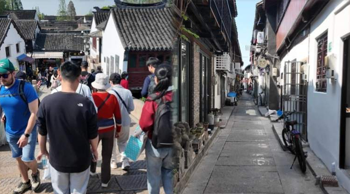 放生桥附近与景区边缘客流差距明显