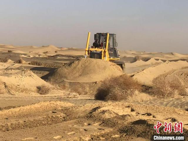 和田地区墨玉县雅瓦乡沙漠治沙现场。陶拴科 摄